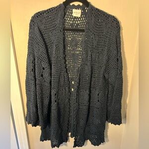 WRAP LONDON DARK BLUE OPEN FRONT CROCHETED CARDIGAN